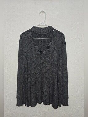 DG2 by Diane Gilman Black Metallic V-Neck Long Sleeve Top 3X